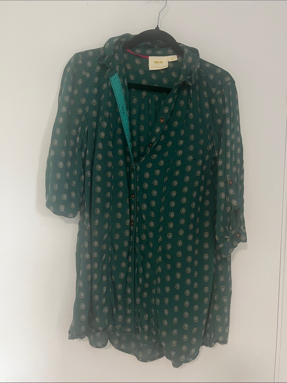 Maeve Teal Green Printed Button-Front Tunic